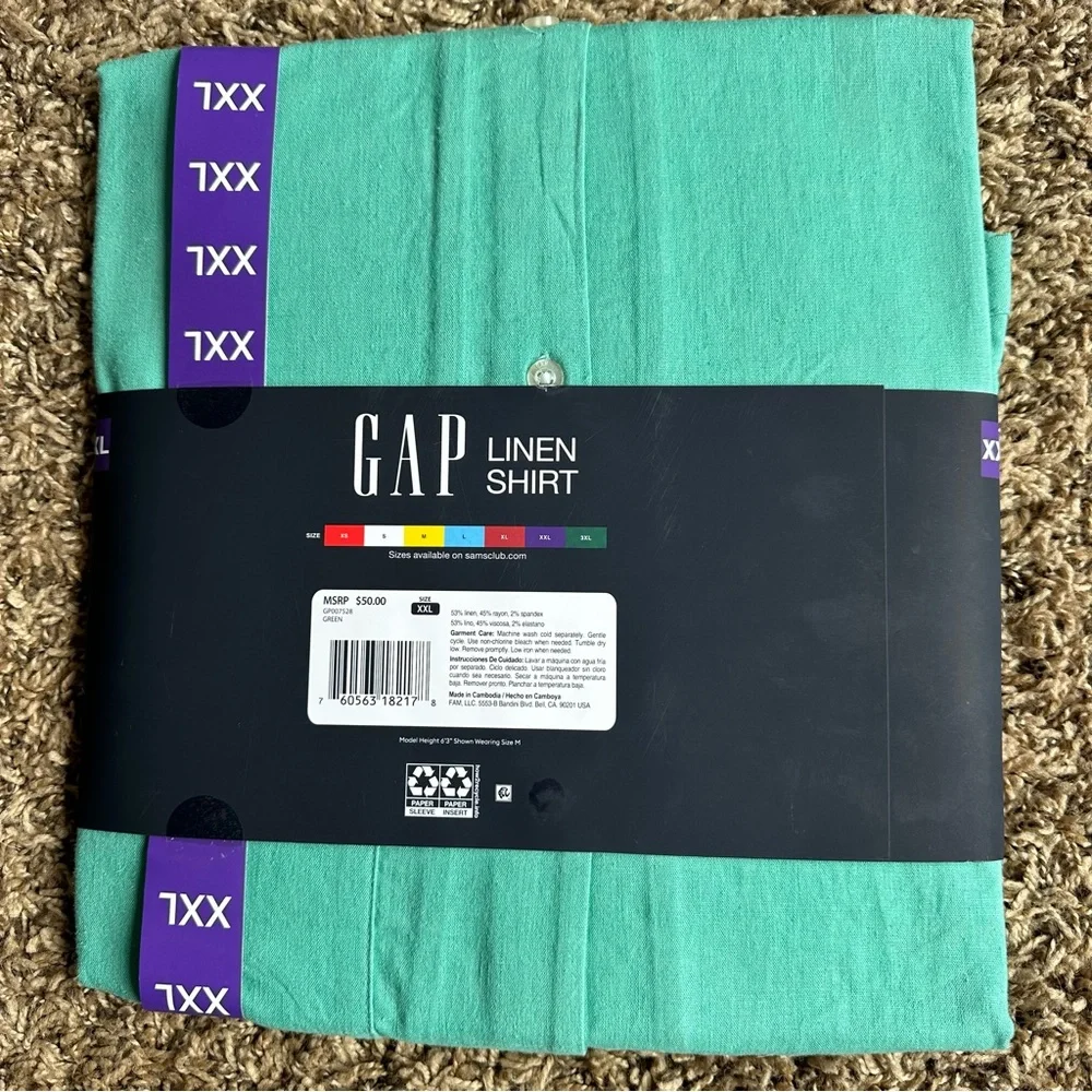 GAP | Men's Green Linen Blend Short Sleeve Button Down Resort Shirt Size XXL NWT